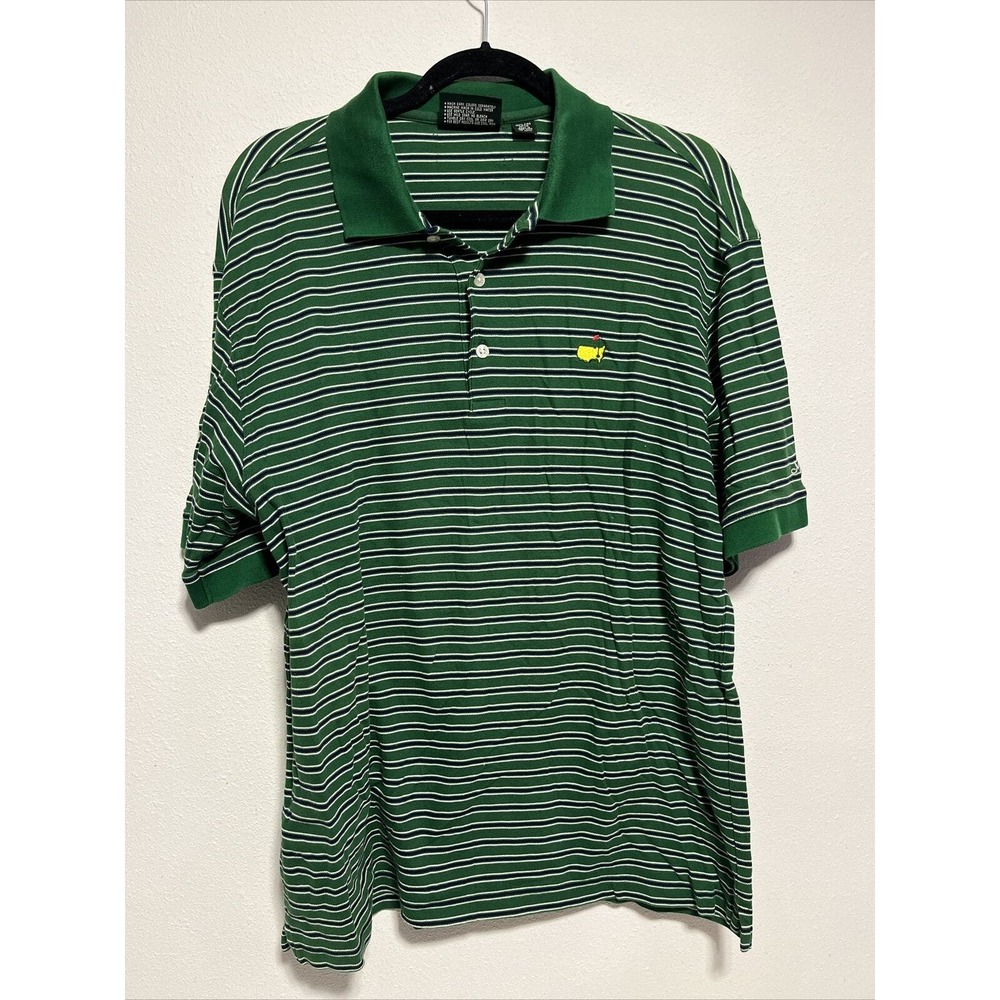 MASTERS COLLECTION Green Striped Short Sleeve Polo Golf Shirt Mens L